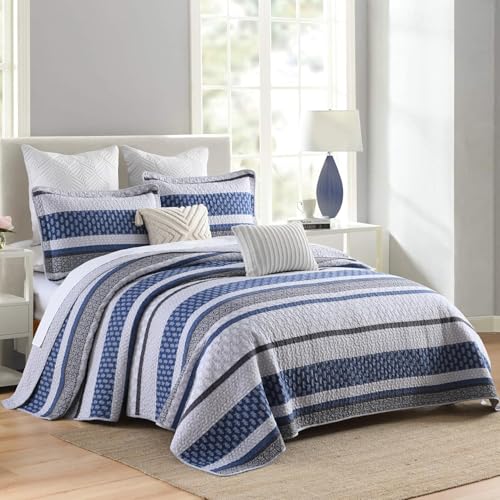 Image of Homzard Quilt Bedding Set Twin Size - 100% Cotton Comforter Set,Gray Blue Quilts Bedspread for The Bed, Farmhouse Lightweight Bedding All Season