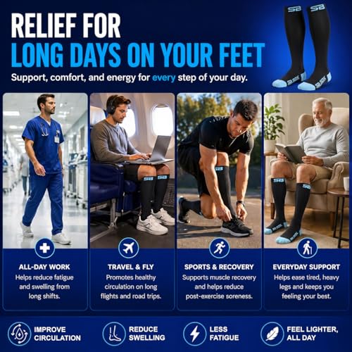 Image of SB SOX Compression Socks for Men & Women (20-30mmHg) - Best Compression Socks for Flying, Medical, Sports, Wide Calf Fit, and Daily Wear