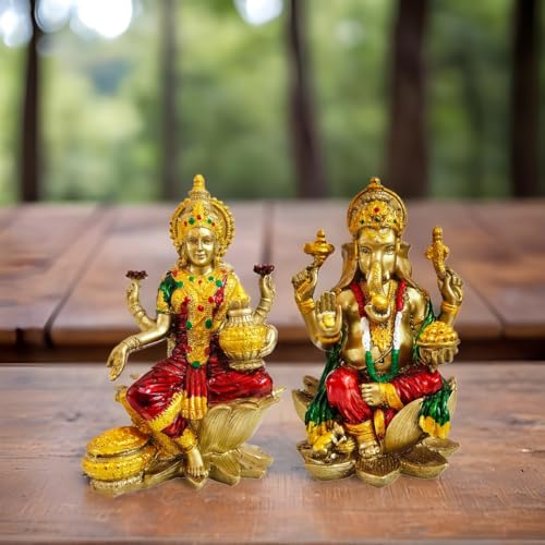 Image of YASHONIDHI Lakshmi Ganesh Idols Set, Gold and Maroon Color, Laxmi Ganesha Murti for Diwali Pooja, Puja Room, Ideal Gift for Housewarming & Festivals