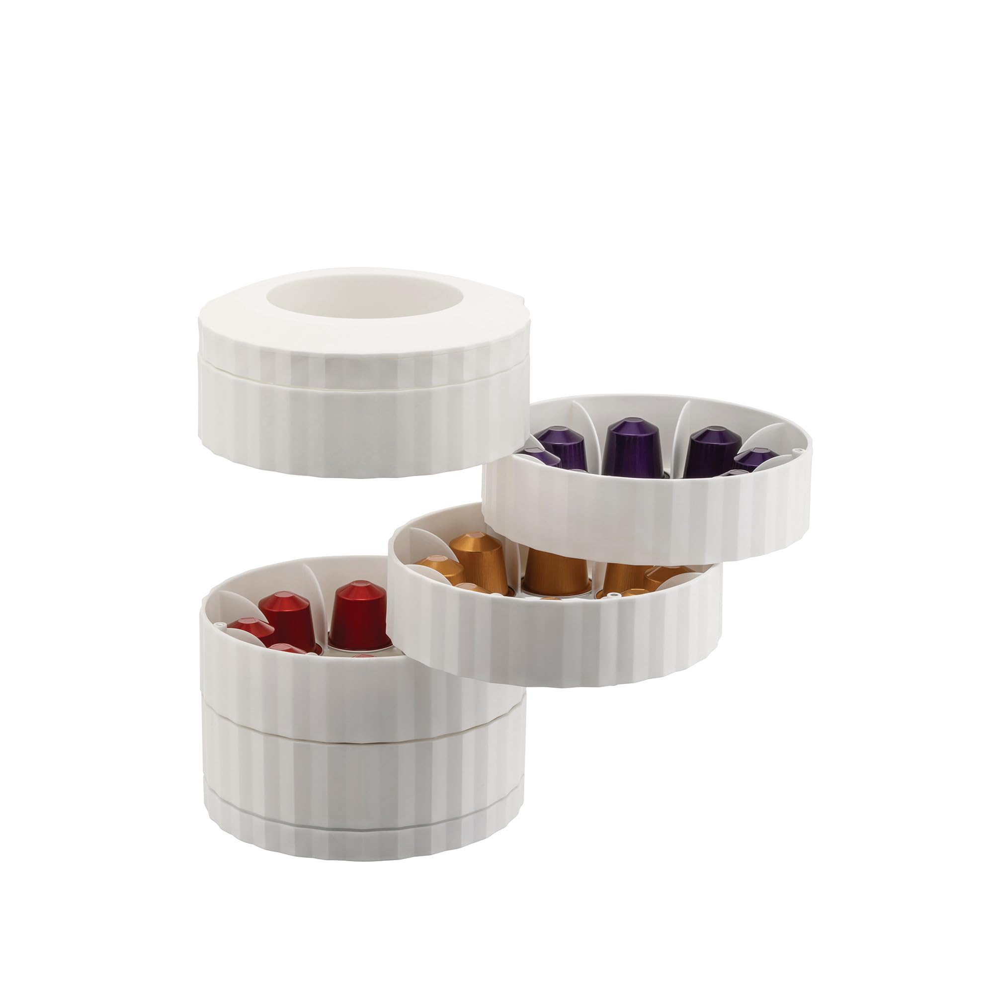 Alessi Plissé MDL19 W - Contenedor porta cápsulas Nespresso con 5 estantes giratorios, en resina termoplástica, blanco