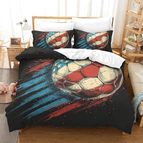Housse de couette football 3D hypoallergénique et douce pour lit double