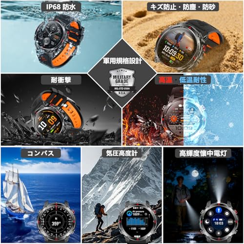 スマートウォッチ ChatGPT搭载 GPS運動軌跡記録 軍用規格 懐中電灯 iPhone対応 アンドロイド対応 1.46インチ高精細ディスプレイ 長持ちバッテリー スポーツウォッチ 100+運動モード 睡眠管理 歩数計 IP68防水 smart watch 着信通知・lineアプリ通知 Bluetooth通話 音声アシスタント 腕時計 実用機能 音楽再生 多種類文字盤 高度気圧計 日本語説明書