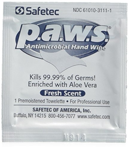 Paws Antimicrobial Disinfectant Hand Wipe 100/box by Safetec