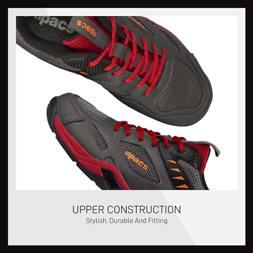 Image of Apacs Champ 303 (CP-303-XY) Non-Marking Professional Badminton Shoes | Ideal for Indoor Games (Badminton, Tennis, Volleyball, Squash) Durable | Super Stable | Hi-Comfy Badminton Shoe Grey Red (UK 7)