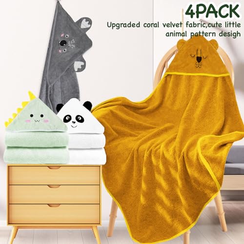 Image of Hooded Baby Towels 4 Pack Newborn Bath Towels Toddler Towel Baby Towel with Hood