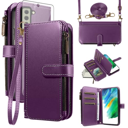 Étui cuir Samsung S21 FE 5G chic Violet Intense Asuwish avec protection écran