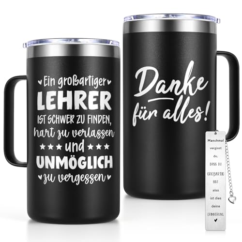 Livole Lehrer Geschenk 590ml Isolierter Edelstahl Kaffeebecher mit Lesezeichen Geburtstag & Abschiedsgeschenk für Lehrer Schwarz