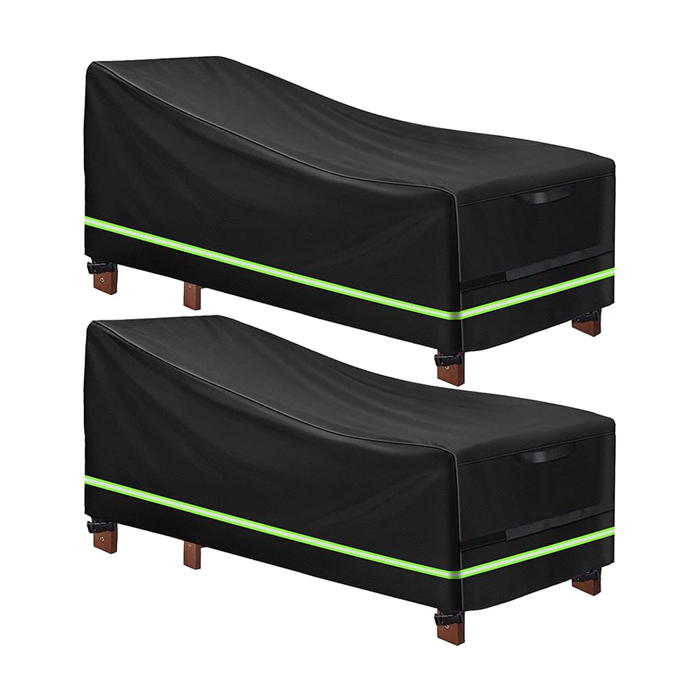 Cowhilan 2 Pack Sun Lounger Covers with Reflective Strip, Heavy Duty 420D Oxford Fabric, Waterproof Windproof Garden Sunbed Cover