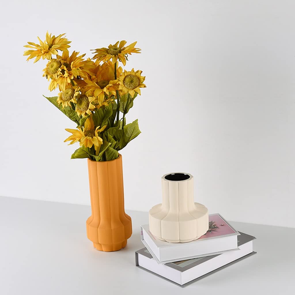 Vaso a bocca larga Contenitore creativo for fiori a strisce for...(Yellow)