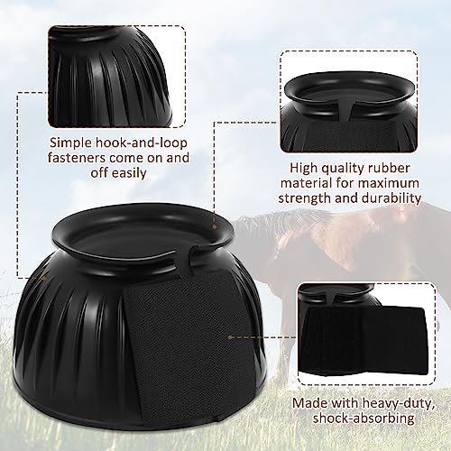 Image of Abbylike Bell Boots for Horses 1 Pair /2 Pair Available, Protect Against Hoof Impact Trauma, Rubber Bell Boots Horse Care for Turnout, No Rub Design Wrap Hook and Loop