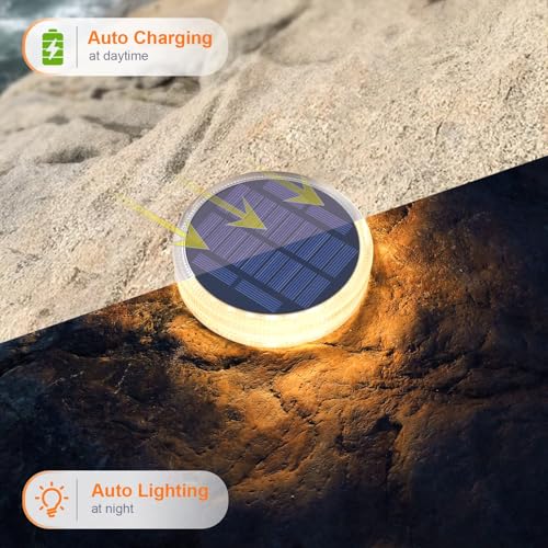 YiLaie LED Solar Deck Lights Outdoor Round Stick on Solar Powered Waterproof, Auto ON/Off Solar Stair Lights for Garden Patio Concrete Pathway Walkway Driveway(4 Pack) thumbnail 3