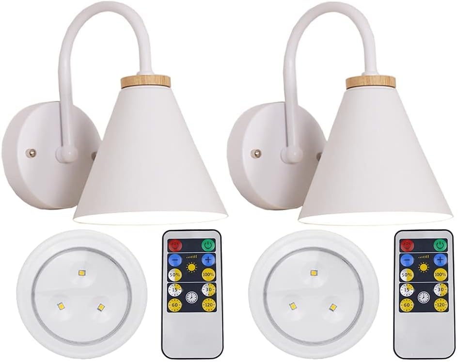 Modern Battery Operated Wall Sconces Set of 2 Remote Control, Easy to
