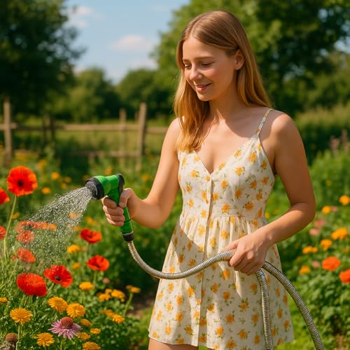 eyepower Edelstahl Gartenschlauch 15m - Metall Wasserschlauch Winterfest Knickfrei - Flexibler Schlauch mit Anschluss - Flexi Schlauch für Garten, Camping, Wohnmobil - Metallschlauch Flexibel