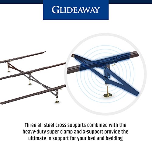 Glideaway X-Support Bed Frame Support System, GS-3 XS Model - 3 Cross Rails and 3 Legs - Strong Center Support Base for Full, Queen and King Mattress, Box Springs, and Bed Foundations