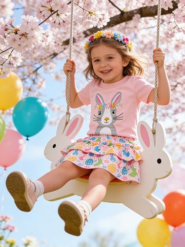 Image of Little Girls Skirt Set - 2 Piece Short Sleeve Top Shirred Tiered Skirt Outfit Girls Spring Summer Clothes 3-8 Years