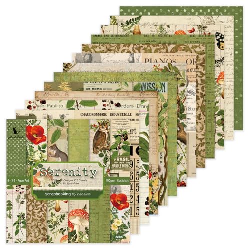 Watercolor Forest Scrapbook Paper Pad - 6×6 Inch 24 Sheets Green Woods Patterned Craft Paper for Junk Journal, Collage, Card Making & Mixed Media Projects (Serenity, 6x6 Inch)