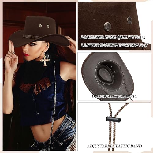 Image of 12Pcs Cowboy Hats and Bandanas,Western Cowboy Hats Bulk,Wide Brim Cowgirl Hats Costume Party for Men Women