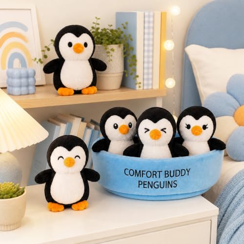 Image of Emotional Support Penguins Set of 5, Cute Stuffed Animals with Unique Personalities, Squishy Comfort Companions, Funny Gifts, Collectible Cute Stuff, Desk Buddies for Friends Penguin Lover (Penguin)