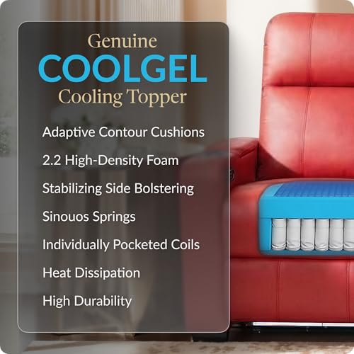 Image of Seatcraft Monterey Red Italian Leather Home Theater Seating, Zero Gravity Power Recliner, Gaming and Home Office Chair, Powered Headrest Furniture for Family Cinema Room, Row of 3 Left Loveseats