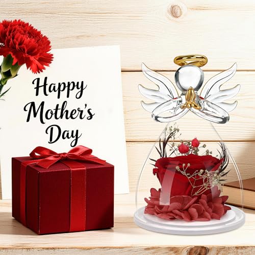 Image of Preserved Flowers for Delivery Prime,Birthday Gifts for Women Mom Grandma | Christmas Rose Gifts for Women Mom Her,Glass Angel Figurines with Forever Preserved Flower Inside,Rose Gift Stocking Stuffers
