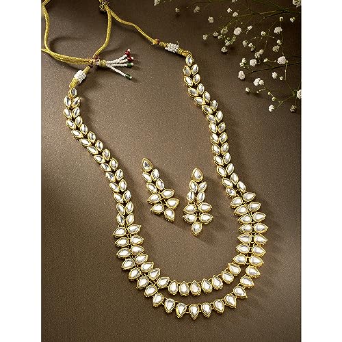 Image of Peora Kundan Faux Pearl Necklace & Jewellery Set Gift for Women