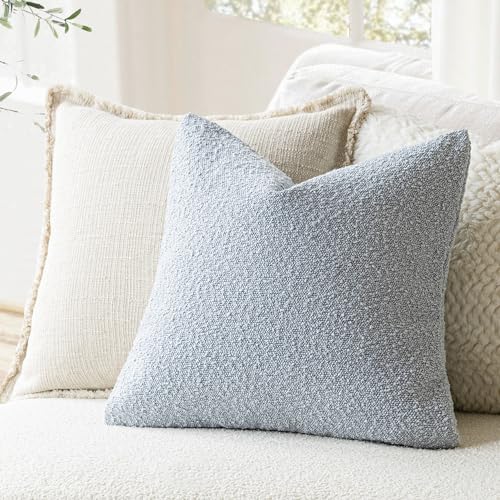 Foindtower Pack of 2 Modern Textured Boucle Throw Pillow Covers Accent Solid Decorative Pillow Cases Cozy Woven Couch Cushion Case for Chair Sofa Bed Living Room Home Decor, 18 x 18 Inch, Light Blue - Image 4