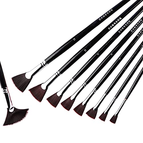 Jowoart 8 Pcs Wine Red Nylon Hair Fan-Shaped Wood Rod Paint Brush Set 0-12 Number Watercolor Gouache Oil Acrylic Brush Art Supplies cover