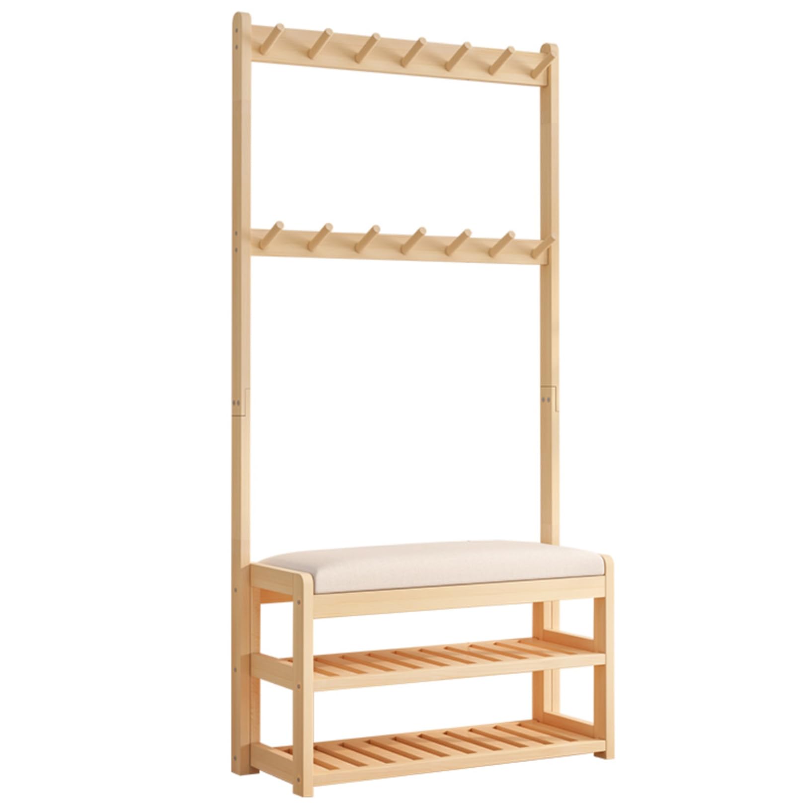 ANram Coat Rack Shoe Bench, Hall Tree Entryway Bench with Storage, Wood Look Accent Furniture with Wood Frame, 3-in-1 Design