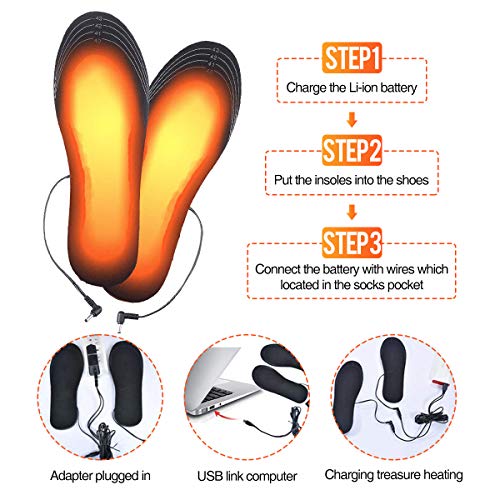 Slimerence USB Heated Insoles Rechargeable Washable Free to Cut for Men and Women Winter Hunting Skiing Fishing Hiking Black US 7.5-10 - Thumbnail 4