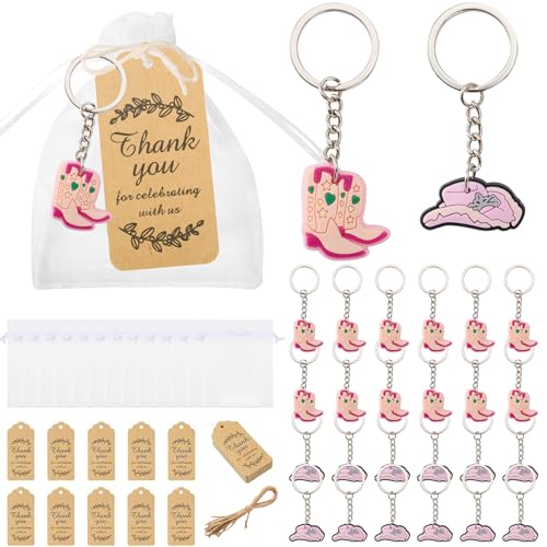Porte-clés cowboy rose cadeaux invités fête adulte sacs organza corde