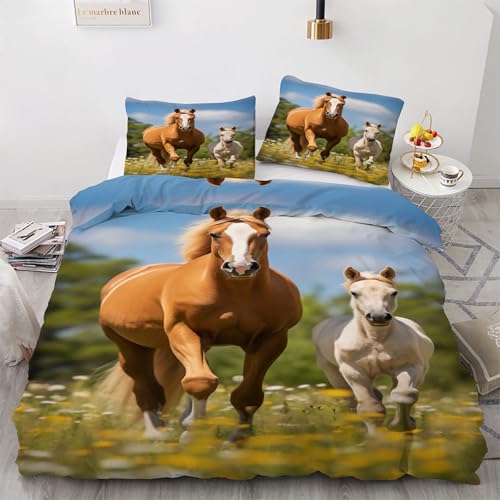 Housse de couette 200x200 cheval animaux ensemble de literie 3 pièces microfibre