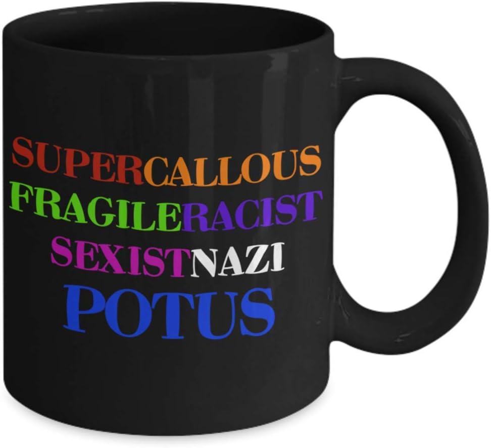 Anti Trump Mug for Dad Mary Poppins Parody Impeach Trump Funny 11 or 15 oz Black Ceramic Coffee Comment Cup