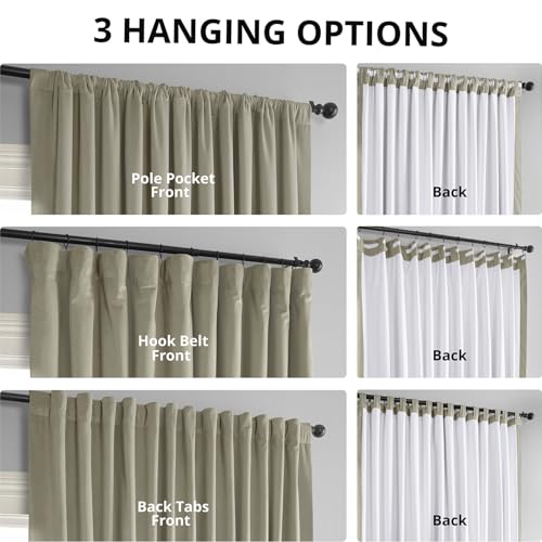 HPD Half Price Drapes Signature Velvet Thermal Blackout Curtains for Living Room 84 Inch Long (1 Panel) Rod Pocket Insulated Blackout Curtains for Bedroom Window Curtains, 100W x 84L, Cool Beige