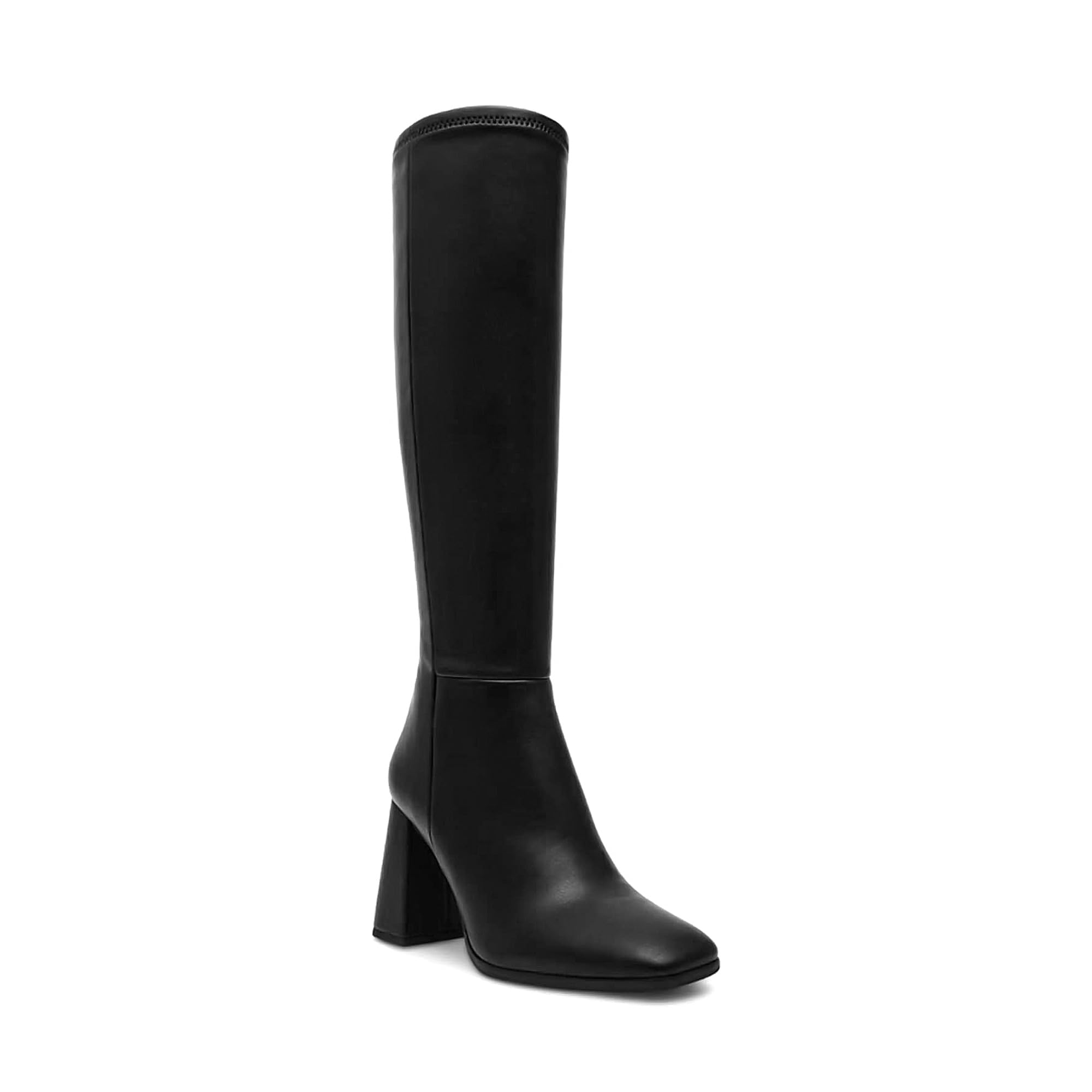 DOEYG Womens Knee High Boots Leather Tall Boots Fashion Square Toe Chunky Block Heel Long Fall Boots Dressy