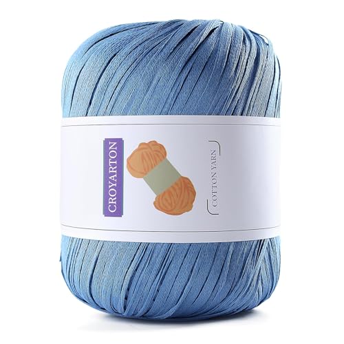 Image of Raffia Yarn for Crochet, Soft Cotton Yarn for Crocheting Summer Beach Bag /Hat, 114 Yards /1.76 Ounce Ribbon Paper Yarn for Beginners DIY Hand Knitting Handbag(Lake Blue)