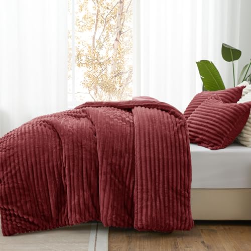 Image of BEDELITE Fleece Twin Comforter Set -Super Soft & Warm Fluffy Burgundy Bedding, Luxury Fuzzy Heavy Bed Set for All Season with 1 Pillow case