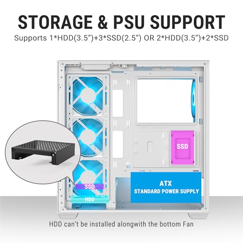 Image of Ant Esports Crystal X7 ATX Computer Case /Gaming Cabinet with Type-C - White | Support ATX, Micro-ATX, Mini-ITX | Pre-Installed 3 M /B Plate Fans, 2 PSU Shroud Fans, 1 Bottom & 1 Rear Fan
