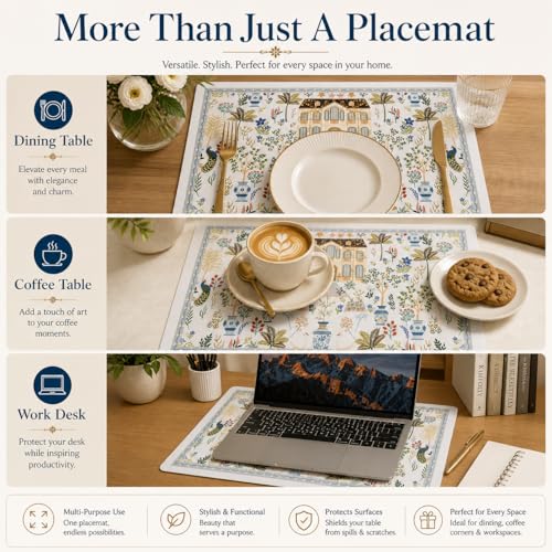 Image of YELONA Leather Dining Table Placemats Set of 4 - Waterproof, Heat Resistant, Anti-Slip, Easy to Clean Table Mats for Dining Table, Kitchen & Home Decor (Off White, 40 x 30 cm)