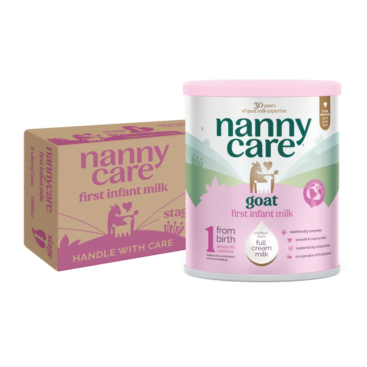 Nannycare Goat Based First Infant Milk – Stage 1 (From Birth) | Baby Powder Made from Whole Goats Milk | Nutritionally Complete Formula for Combination or Bottle Feeding – 800g (6 Pack)