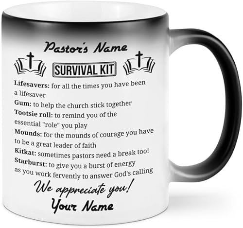 LAVONNE Kit de supervivencia del pastor  Taza de café personalizada para pastor, regalo para hombres y mujeres, regalo religioso, tazas de café