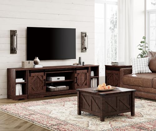 Image of WAMPAT Farmhouse TV Stand for 80-85 inch TV with Distressed Wood Finish