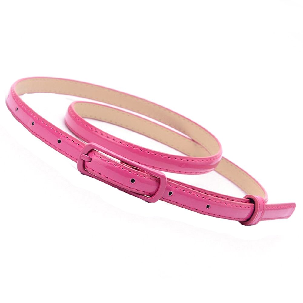 Greenlans Fashion Women Faux Leather Narrow Skinny Thin Waist Belt Buckle Strap Waistband Rose Red