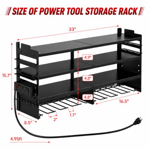 Large Power Tool Organizer Wall Mount with Charging Station - Image 2