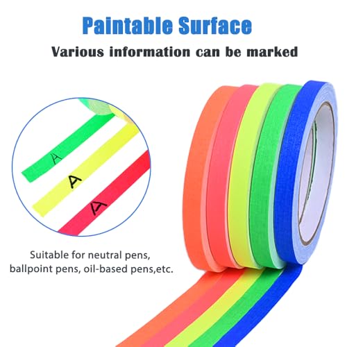 Image of RENIAN 5 Bright Colors Gaffer Tape Sets Neon Fluorescent 0.39in x 32.8ft with Electrical Tape Holder Hanging Rope for Photography Film Theater Stage Floors Pinstripe Marking