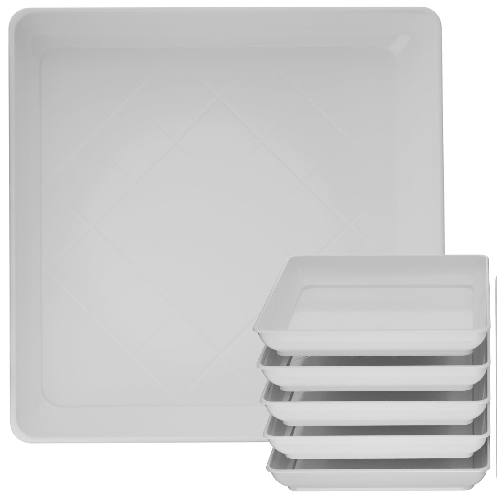 Tectsia Square Plant Saucer 53cm 20 Inch 5 Pack, Planter Trays for Flower Pots, Plant Water Catcher Drip Dishes, Plastic Bottom Watering Plates Indoors and Outdoors - White