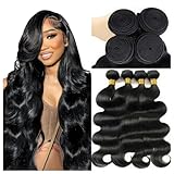 12A Human Hair Bundles 28 30 32 34 Inch Body Wave Bundles Human Hair 100% Unprocessed Brazilian Virgin Weave 4 Bundle for Women Natural Black Wavy Human Hair Extensions