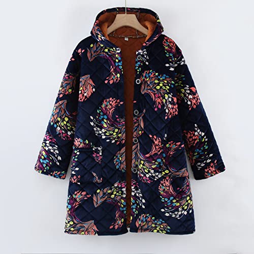 Allasfun Casaco moderno casual retrô leve feminino estampado manga longa jaqueta casaco sobretudo, A