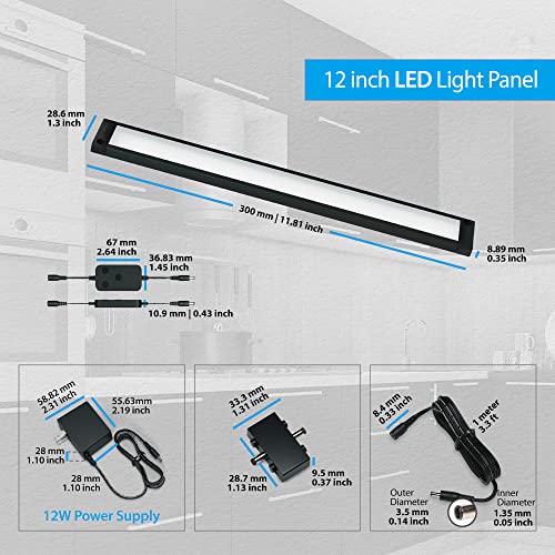 Image of EShine 3 Pack 12 inch Black Smart Dimmable LED Under Cabinet Lighting Kit Compatible with Alexa, Google - Warm White (3000K)