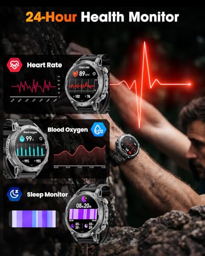 Military Smart Watches for Men, 2026 Fitness Smartwatch with 1400mAh, Answer/Make Calls, Heart Rate, SpO2 Monitor, Sleep Tracker, 100+Sports Mode, IP68 Waterproof Smartwatch for Android iPhone - image 5