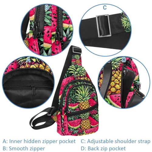 Mochila cruzada pequeña Sandía Piña con correa ajustable para hombro 2